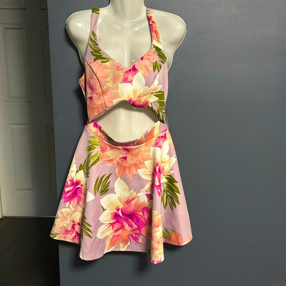 women’s floral cut out dress.